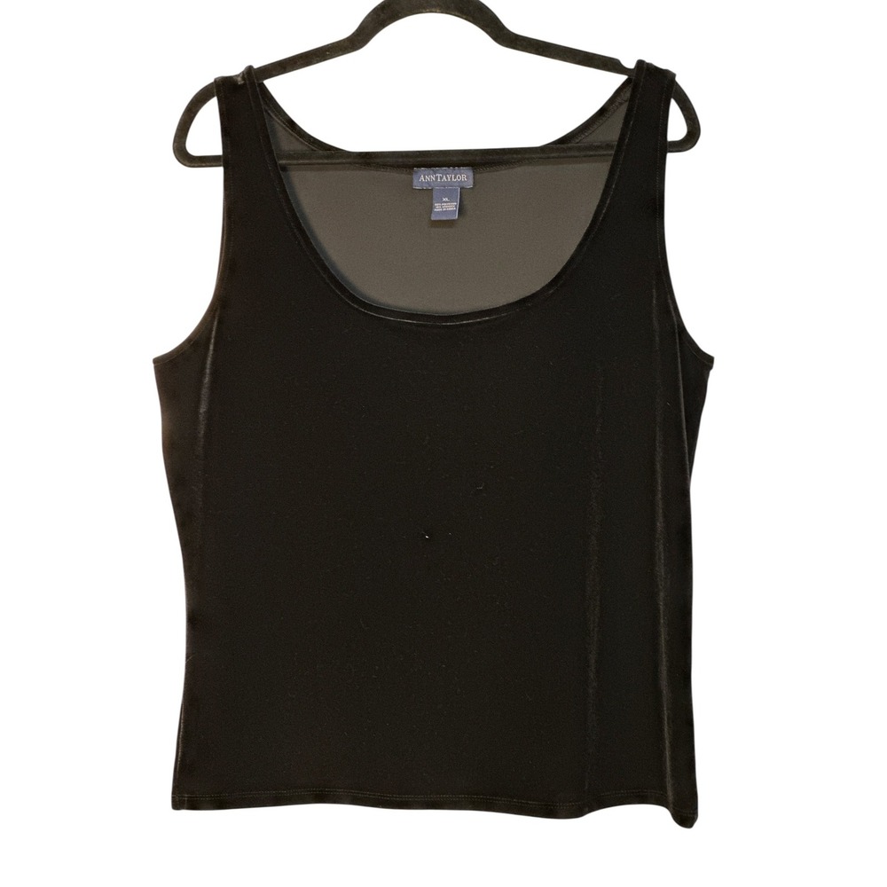Ann Taylor Black Velvet Tank Top Sleeveless Scoop‎ Neck Classic Elegant Party XL